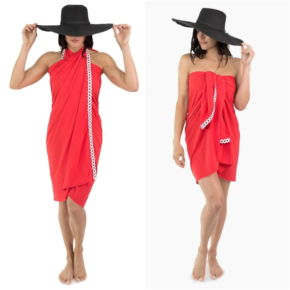 NEW! Sun50 Beach Cover-Up Convertible Resortwear Sarong Coral One Size